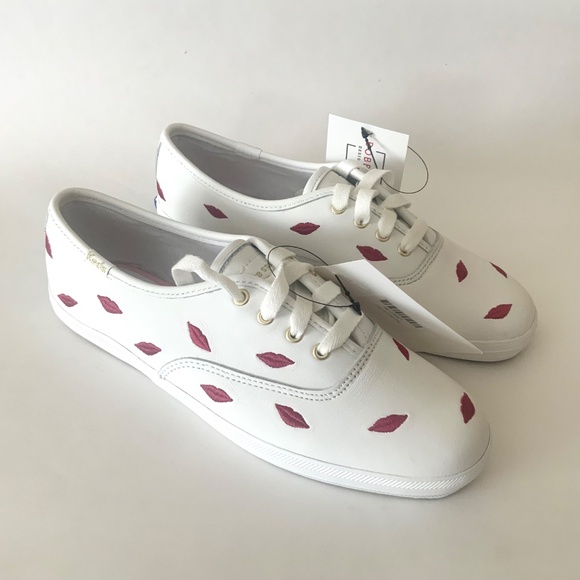 Keds Kate Spade Champion Embroidered Lips White Leather Lace Up Fashion Sneakers - Picture 8 of 14